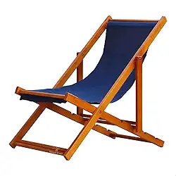 Espreguiçadeira Portátil de Madeira Maciça – Para Piscina, Sem Braço, Envernizada (Azul Marinho)