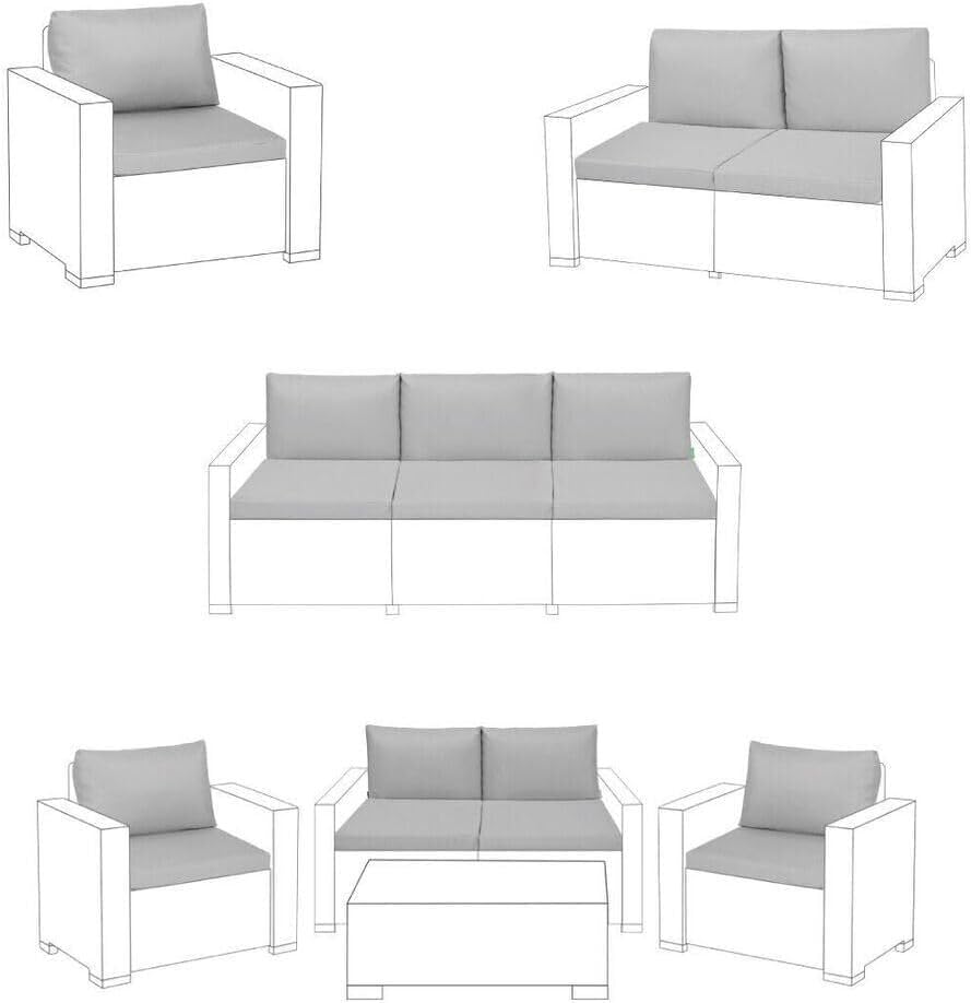 KD HOME EVERYTHING YOU NEED Outdoor Keter Allibert California Ratten Chair Cushion | Garden Furniture Sofa Armchair Pads | Lightweight and Durable, Made in England (Grey, Patio Set - 8 Pcs)