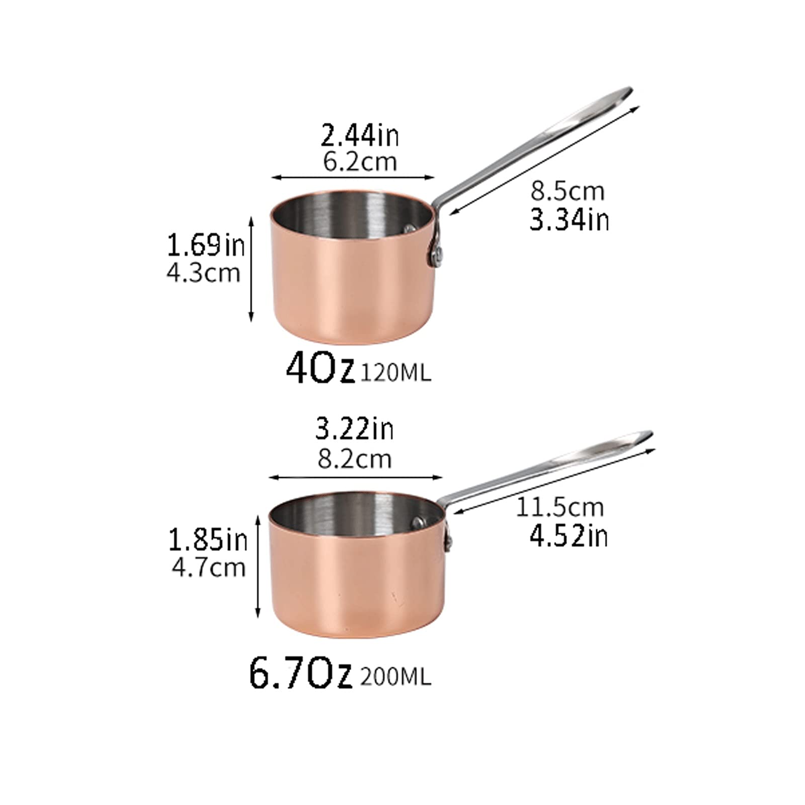 Krüge für Sahne und Milch, Wandverdickte Edelstahl Sauciere 120 ml oder 200 ml, Sauciere mit verlängertem Griff (ein Stück/Roségold) Milch (Größe: Mittel) (Größe : M)