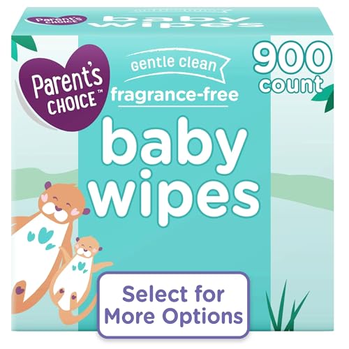 Image of Parents-Choice Unscented Baby Wipes, 900 Count, Hypoallergenic, Alcohol Free, Soft Thick Disposable Wet Cloths, Gentle Cleansing for Sensitive Skin, Moisturizing, Unscented, Flip-Top Packs