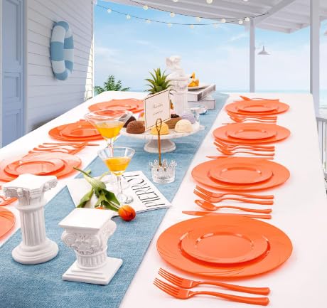 2 Pack Bundle Orange Purple Plastic Utensils Combo Pack - 96 Count Parties Events Durable Disposable Cutlery Cook Serve Kitchen