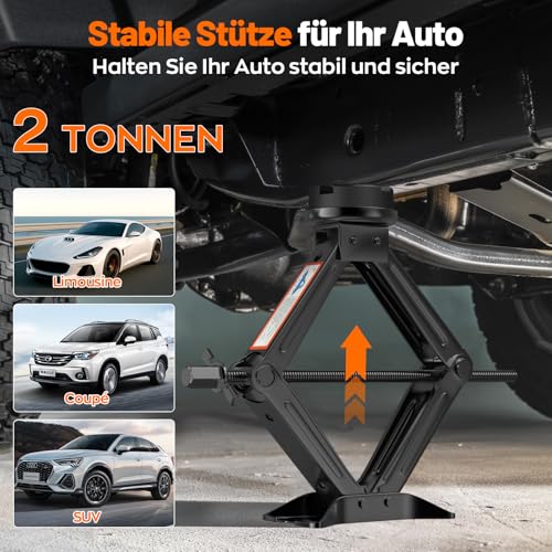 Universelle Wagenheber 2T, 2025 Neues Upgrade Scherenwagenheber mit 2Pcs Wagenheber Gummiauflage Schützt PKW, Tragbarer Car Jack mit Ratschegriff, Auto-Notfallset für SUV MPV Wartung und Reparatu