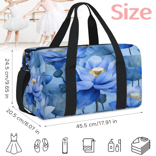 Lotus Travel Duffle Bag Sports Yoga Weekender Overnight Workout Bags Blue Floral Lightweight Waterproof Gym Tote Bag for Women2