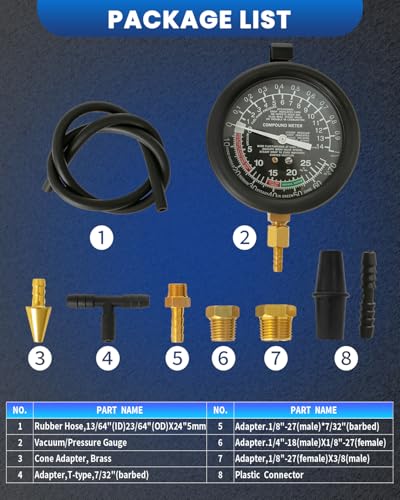 Sixiwanzi XY0030 Vacuum Gauge Heavy Duty Vacuum Tester Automotive Kit Universal Vacuum Gauge Automotive Kit thumb #2