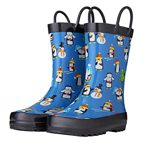 Kids Toddler Rain Boots for Boys Baby Infant Youth Rainboots for Girls Raining Boots Outdoor Water Shoes Handmade Natural Rubber Children Muck Boots with Easy-On Handles