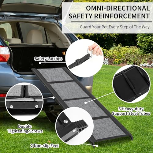 Fixwal-Dog-Ramp-for-Car-63-Long-17-Extra-Wide-Dog-Car-Ramp-Up-to-250LBS-Enter-A-Car-SUV-Truck-Folding-Portable-Pet-with-Non-Slip-Rug-Surface-for-Medium-Large-Dogs Fixwal Dog Ramp for Car 63 Long 17 Extra Wide Dog Car Ramp Up to 250LBS Enter A Car SUV Truck Folding Portable Pet with Non Slip Rug Surface for Medium Large Dogs