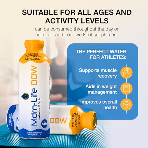 Image of •Mdrn-Life Deuterium Depleted Water, Purified Bottled Water, DDW as Low as 5-PPM, 9.5 pH Alkaline, No Additives or Chemicals, Pack of 12 (500 ml each) (Glass Bottle)