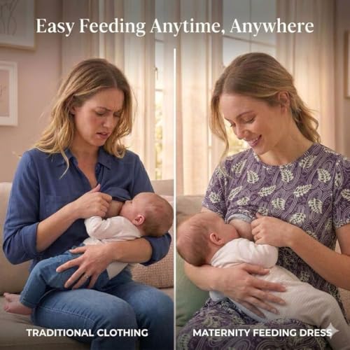 Image of Zero Clothing Feeding Dress for New Moms Casual Loungewear Ankle Length | Cotton Maternity Nighty | Zipless Feeding Dresses for Women | Pregnancy & Nursing Wear