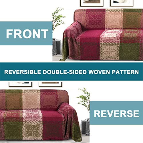 Turquoize TQSHAGCOVER-71118-GREEN/RED Boho Couch Cover Bohemian Cotton Sofa Cover Sofa Throw Cover For Couches Sofa Slipcover Sectional Sofa Couch Covers Feature Hippie Chenille Jacquard Fabric thumb #5