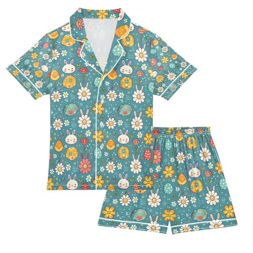 senya Leaves Flower Rabbit Satin Summer Pajama Sets Silk Short Sleeve Button Down Sleepwear