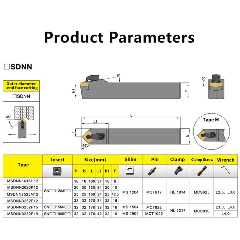 1pc MSDNN1616 MSDNN2020 MSDNN2525 MSDNN3232 External Turning Tool MSDNN Lathe Bar Turning Holder CNC Cutting Tool Cutter Bar(MSDNN3232P15)