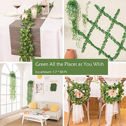 Naidiler 84 Ft 12 Strands Fake Ivy Leaves Artificial Ivy Garland Greenery Decor Faux Green Hanging Plant Vine for Wall Party Wedding Room Home Kitchen Indoor & Outdoor Decoration