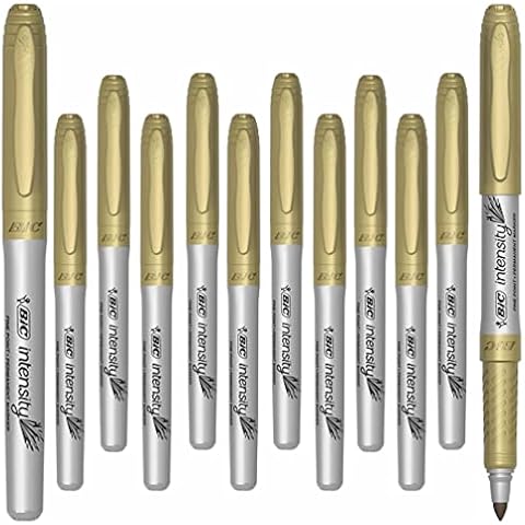 12 x Bic Intensity, Fine Point, Metallic Gold Permanent Marker Pens for Glass, Metal, CD, Coated Paper, Photos & Plastics Cover