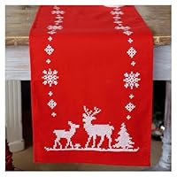 VERVACO Stickpackung Kreuzstich Set Vorgedruckt Tischläufer Weihnachtlich mit Rehen Stickdecken Vorgezeichnet DIY Basteln Kreativ Stickläufer zum Selbersticken 30 x 105 cm Stickset