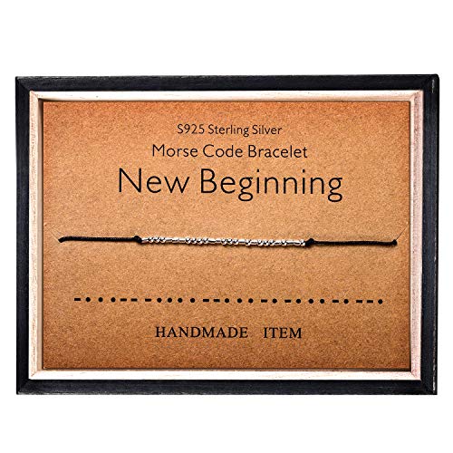 KGBNCIE Morse Code Bracelet 925 Sterling Silver Beads on Silk Cord Secret Message New Beginning bracelet Gift Jewelry for her