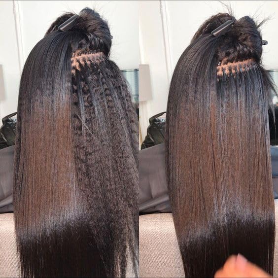 I Tip Hair Extensions Brazilian Human Hair for Balck Women Yaki Straigth 16Inch Stick I Tip Hair Bundles Cold Fusion Tipped Hair Extension Microlink Beads Hair Extensions 0.5g/s 100Strands/50g #1B-YK 16 Inch