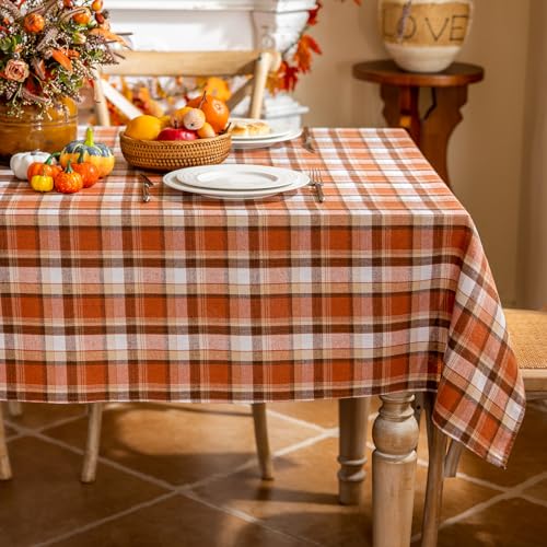 Joyfol Day 55x70 Inch Thanksgiving Tablecloth - Rust Tartan Recta...
