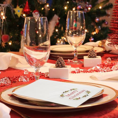 Quera 50 Pack Christmas Wreath Paper Napkins Disposable Merry Christmas Hand Towels Decorative Table Napkin for New Year Winter Dinner Merry Christmas Holiday Xmas Party Supplies – Image 6