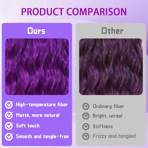 Image of Pastel Dark Purple Wavy Bob Wig for Women, Short Shoulder Length Synthetic Wig with Bangs, Matte Natural Realistic Look Lightweight Hairpiece, Purple Color for Daily Wear & Cosplay Costume