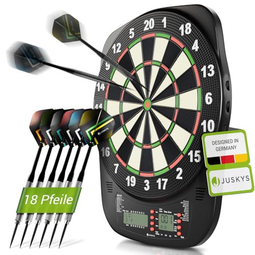 Juskys Elektronische Dartscheibe mit 32 Spielen & 359 Varianten, LCD-Display, USB-C, Pfeile & Zubehör, für bis zu 8 Spieler, Netz- & Batteriebetrieb Juskys Elektronische Dartscheibe mit 32 Spielen & 359 Varianten, LCD-Display, USB-C, Pfeile & Zubehör, für bis zu 8 Spieler, Netz- & Batteriebetrieb