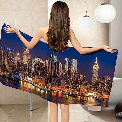 Latwerio Serviette de Plage 80 x 160 New York, 3D Serviette de Bain New York, Microfibre Serviette Plage Adultes Enfants, Drap de Plage Anti Sable Séchage...