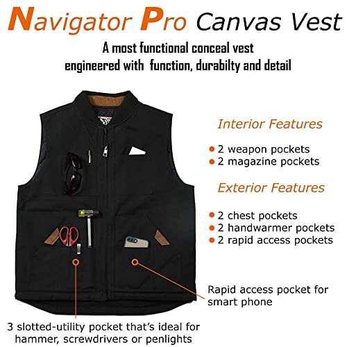 EDTREK Waterproof Concealed Carry Vest With 10 Pockets - Versatile Canvas Vest For Work and Daily Use (Large, Black) EDTREK Waterproof Concealed Carry Vest With 10 Pockets - Versatile Canvas Vest For Work and Daily Use (Large, Black)