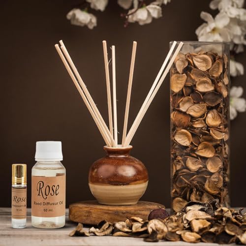 Reed Diffuser Gift Set with Potpourri, Fragrance Oil & Sticks | Long-Lasting Air Freshener & Diffuser | Elegant Home Décor & Aromatherapy for Relaxation (Rose)