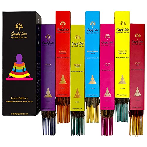 Luxe Incense Sticks Set – 175 Hand-Rolled Natural Incense with Holder | 7 Fragrances: Lavender, Sandalwood, Jasmine, Rose, Vanilla, Patchouli, Indian Temple | Aromatherapy, Meditation, Yoga, Gift