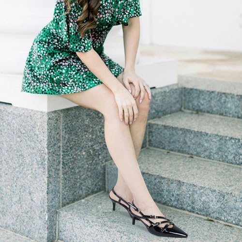 MICIFA Slingback Kitten Heels for Women, Buckle Strap Stiletto Heels Pointed Toe Pump Shoes Dress Work Heeled Sandals2