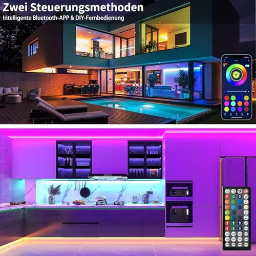 Keepsmile LED Strip 10M RGB, Bluetooth LED Streifen mit APP & Fernbedienung, Musik Sync, Dimmbar Farbwechsel Lichtband, Selbstklebend LED Beleuchtung für Zimmer, Schlafzimmer, Gaming, Party & Deko – Bild 5