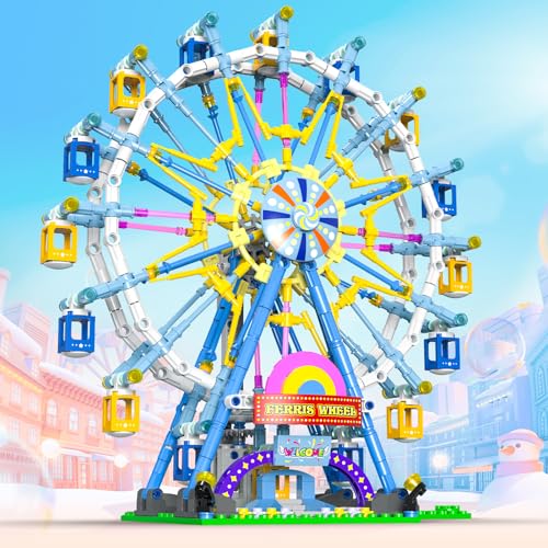 2025 Newly Upgrade Ferris Wheel Building Set with Fairy Light, Two-Way Rotating Ferris Wheel Building Blocks Set of 813 PCS, Amusement Park Model Kit for Kids Ages 8+, Ideas Gift for Boys and Girls