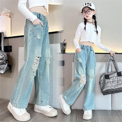 Kids Girls Baggy Jeans Casual Wide Leg High Waist Denim Pants Clothes Casual Trousers Streetwear with Pockets2