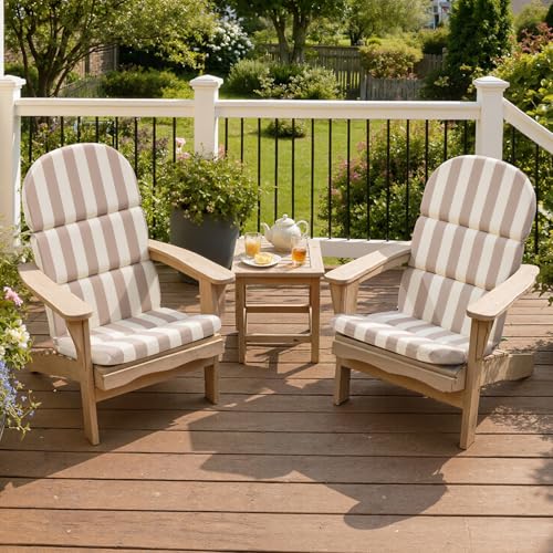 Crestlive 50x19.6 Inch Adirondack Chair Cushion Set of 2, Water Repellent, Fade Resistant, High Back Outdoor Rocking Chair Cushion for Patio, Tan White Stripe