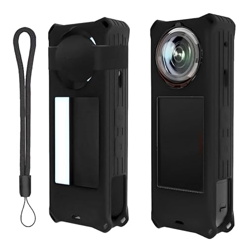 For Insta360 X5 シリコンカバー+レンズキャップ【YCJDP】防水防塵 軽量 充電可能 耐衝撃性 無臭で ソフト Insta360 X5 アクションカメラ本体 保護カバー パノラマカメラ保護ケース(ブラック)