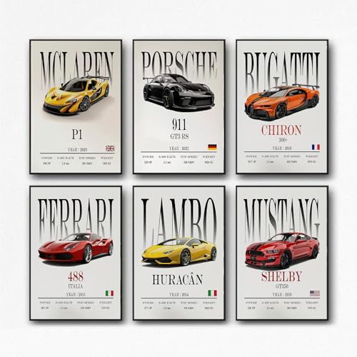 Generisch 6 Stück Auto Posters SuperCar Poster CHIRON P1 911GT3 RS Art Prints For Walls Vintage Racing Car Sportwagen AutoPoster Supersportwagen Wall Art For Boys Bedroom (Unframe,20 x 30 cm) Generisch 6 Stück Auto Posters SuperCar Poster CHIRON P1 911GT3 RS Art Prints For Walls Vintage Racing Car Sportwagen AutoPoster Supersportwagen Wall Art For Boys Bedroom (Unframe,20 x 30 cm)