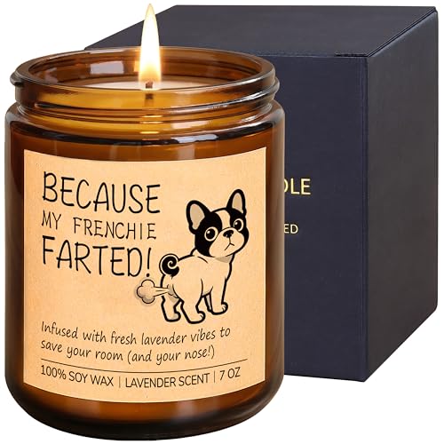 Scented Candle Frenchie Gifts for Women Men French Bulldog Gifts for Dog Mom Dad Frenchie Owner Fresh Air Candle for Dog Owners Birthday Present - Lavender Scented Soy Candles