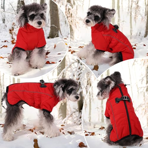 Savlot Hundemantel Warme Pufferjacke für den Winter Winddichter Hundemantel mit Geschirr Reflektierende Rollkragen-Winterjacke für Hunde Hundeschneeanzug für kleine, mittelgroße und große Hunde