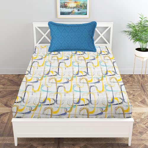 Image of IVAZA Ezyption Cotton Soft and Warm Mix N Match Bedsheet Set for Single Size Bed Soft Durable bedsheet with1 Pillow Cover Gold Yellow