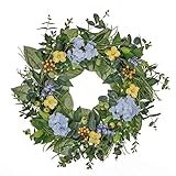 Valery Madelyn 24 Inch Spring Door Wreath with Blue Hydrangea, Berries and Eucalyptus Leaves for...