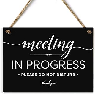 5x7 Inch Meeting in Progress Do Not Disturb Sign ~ Exclusive Value Series with Elegant Designer Graphics ~ Ready to Hang (Black)