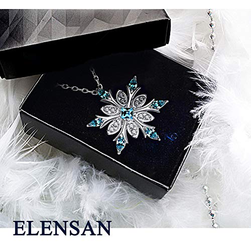 Women's 925 Sterling Silver Blue Crystals Snowflake Pendant Fashion Necklace Collarbone Chain3