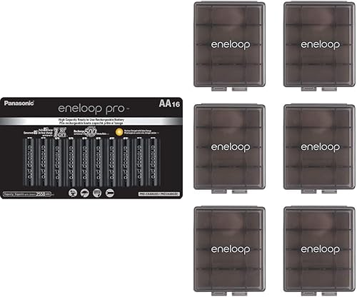 Eneloop Panasonic BK-3HCCA16FA pro AA - Baterías recargables precargadas Ni-MH de alta capacidad, paquete de 16 y cajas de almacenamiento de