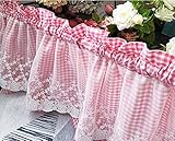 Visillo Para Ventana Pequeña A Cuadros, Cortina Corredera Pequeña Corta, Cocina, Habitación Infantil, Con Encaje De Ganchillo Y Lazo A Cuadros,Viste Tu Hogar Cortina De Cocina Pink,W150*H60CM