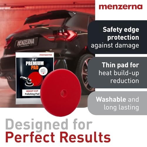 Image of MENZERNA 6 Inch Polishing Pad Heavy Cut for Scratch Repair I Body Repair and Detailing Pads with Safety Edge & Velcro Attachment I Washable & Long Lasting I Thin Pad with Hole for Anti Heat Build-Up