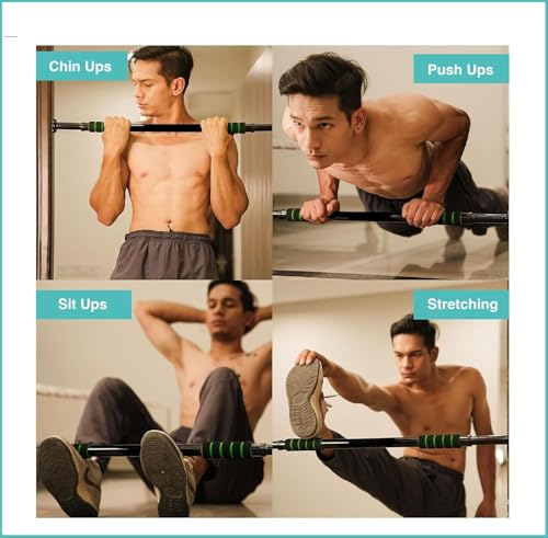 Image of SKYCELL Door Pullup Bar for Home Pull Up Bar Wall Mounted for Home Workout Hanging Rod for Height Increase (Load Capacity: 100 KG) Non Slip Pull Up Rod & Chin Up Bar Adjustable Length 62 to 100cm Black