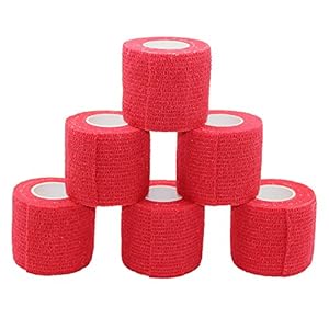 Juego de 6 rollos de cinta autoadhesiva de 5 metros, cinta cohesiva autoadhesiva, vendaje deportivo fuerte, para muñeca, tobillo, esguinces y swelling, rollos de vendaje autoadhesivos, color rojo