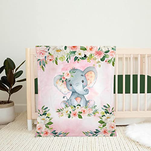 Elephant Baby Girl Blanket, Elephant Crib Bedding, Elephant Nursery Theme Baby Blanket, Pink Floral Newborn Coming Home Blanket, Bedding Swaddle Blanket (40" X 50") #TOP3