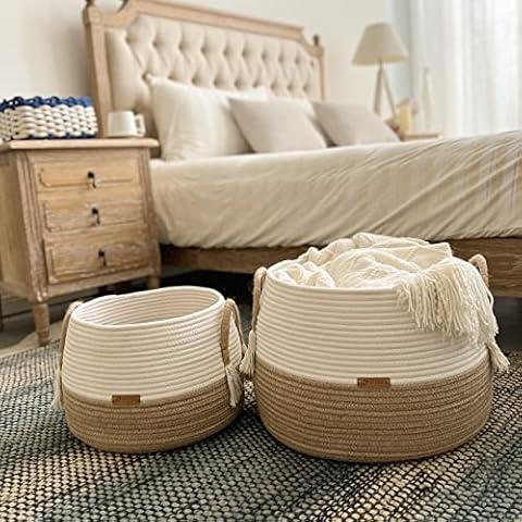 R RUNKA Large Basket for Toys - Boho Baskets for Living Room,Bedroom,Nursery- Pack of 2-15.7"x 11.8" & 11.8"x9.8" Cover
