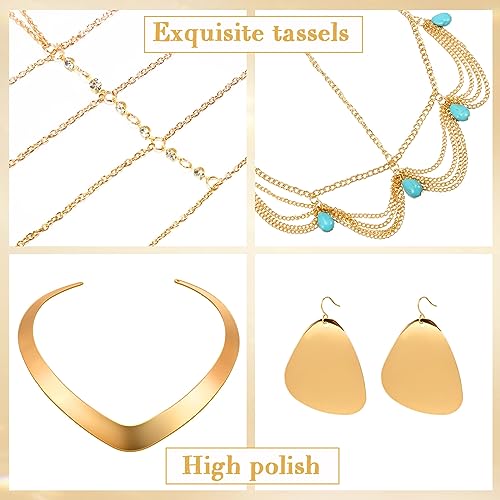 Princess Jasmine Costume Accessories Gold Choker Necklace Earring Tassel Bracelet Head Chain Halloween Arabian Princess Jasmine Jewelry Set for Women3