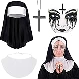 Disfraz Monja, Disfraz Monja Halloween, Cofia de Monja, Disfraz de La Monja Terror, Accesorios Disfraz Monja, Disfraces Para Mujer de Halloween, Velo de Monja, Disfraces para Mujer de Halloween